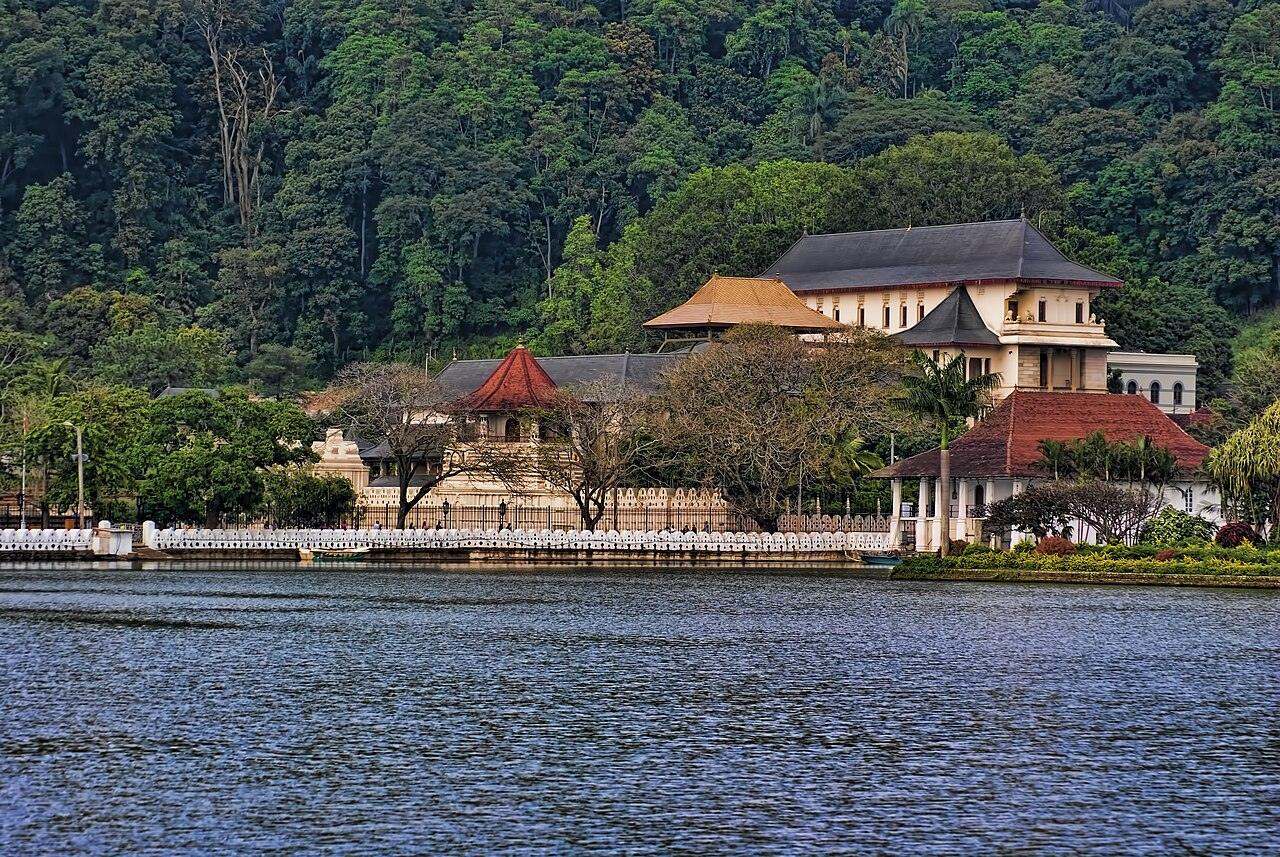 The Temple of the Sacred Tooth Relic across Kandy Lake, Sri Lanka