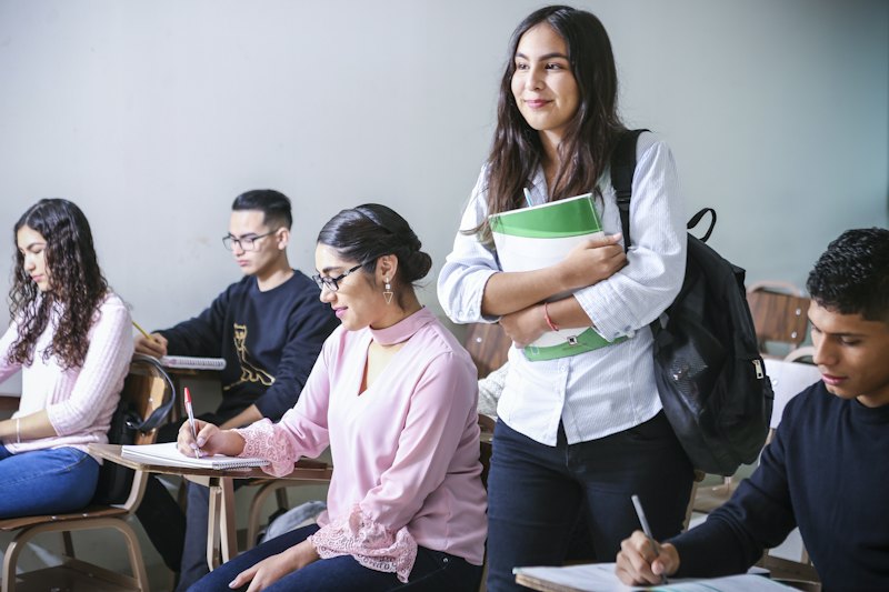 An undergraduate tutor leading a university study session